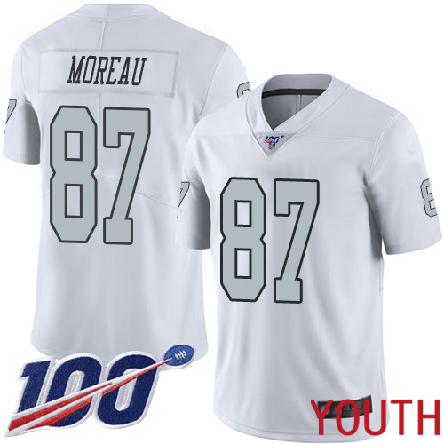 Oakland Raiders Limited White Youth Foster Moreau Jersey NFL Football #87 100th Season Rush Vapor Jersey->youth nfl jersey->Youth Jersey